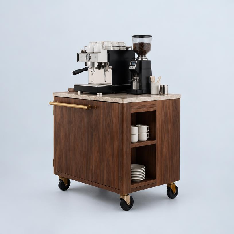 Kestrel — Pirinç raylı kompakt ceviz espresso arabası